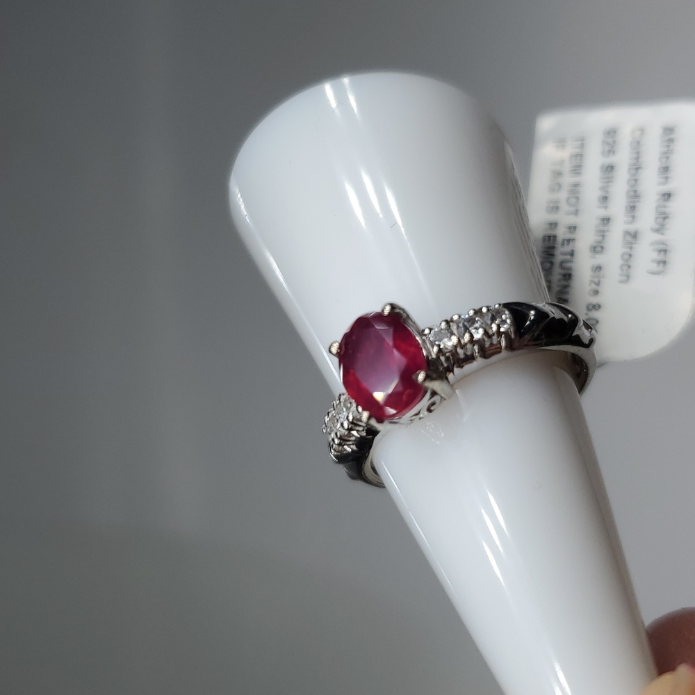 Niassa Ruby Zircon Ring in Platinum Over Sterling Silver NWT 8
